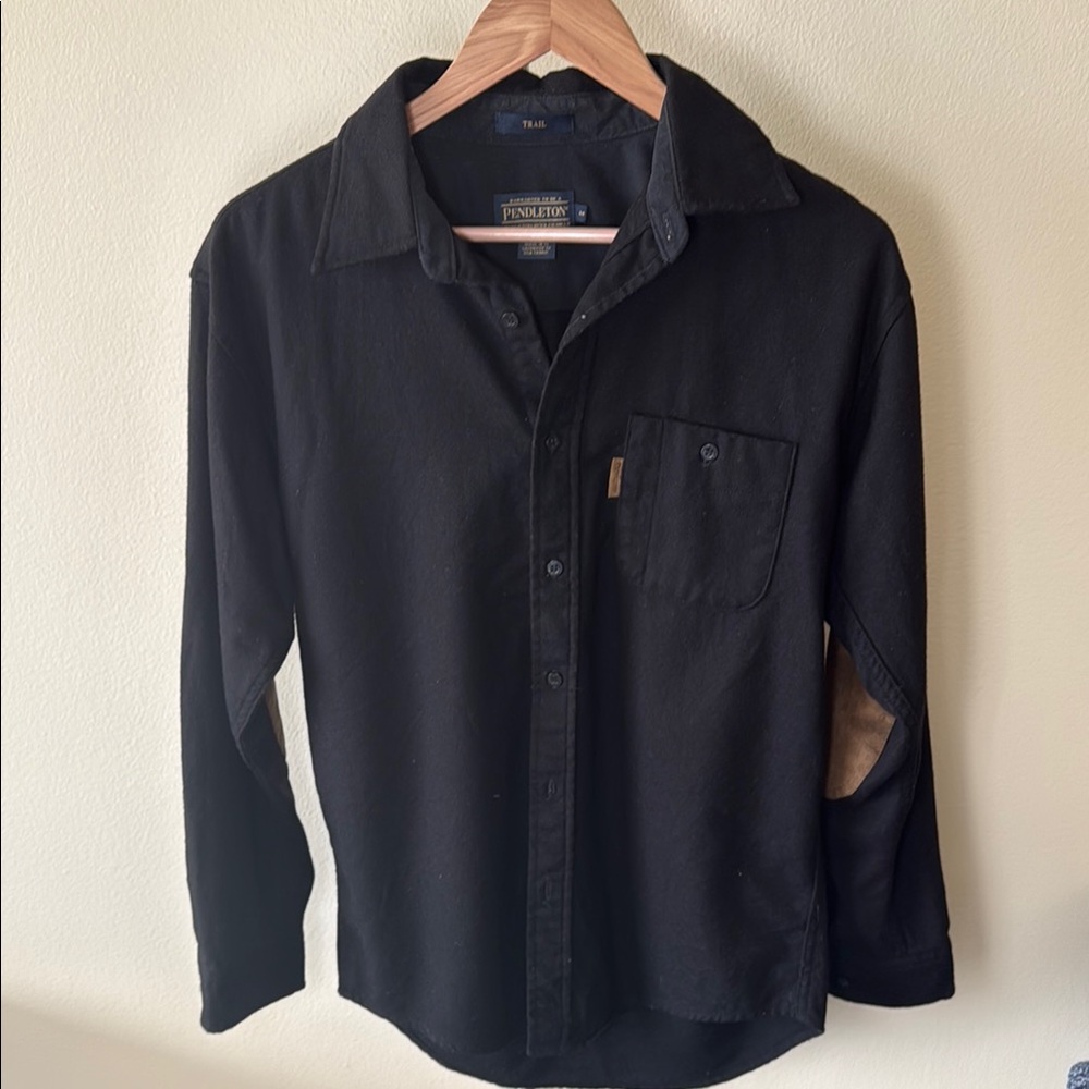 Pendleton Black Wool Button Down Shirt With Elbow… - image 1